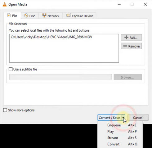 Convert HEVC with VLC