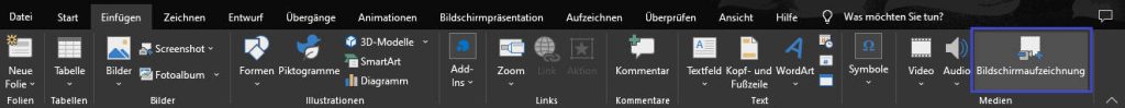 Bildschirmaufzeichnung option in powerpoint