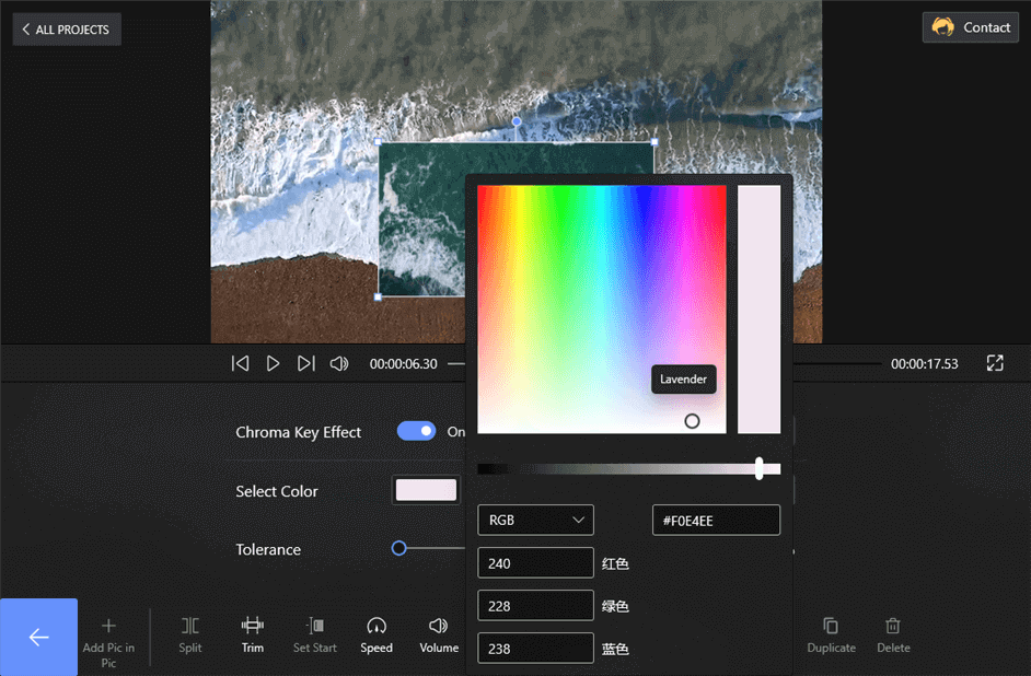 Choose the Color on Chroma Key Effect