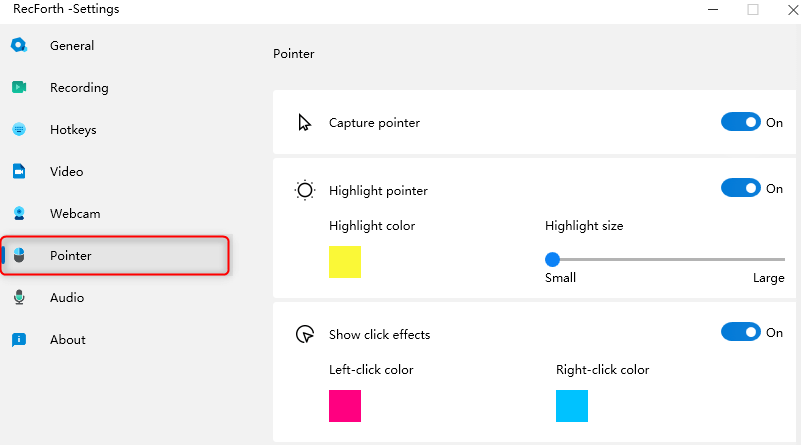  RecForth Settings Pointer