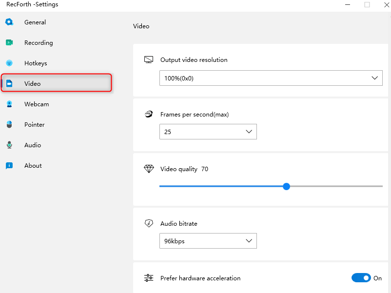 RecForth Settings Video
