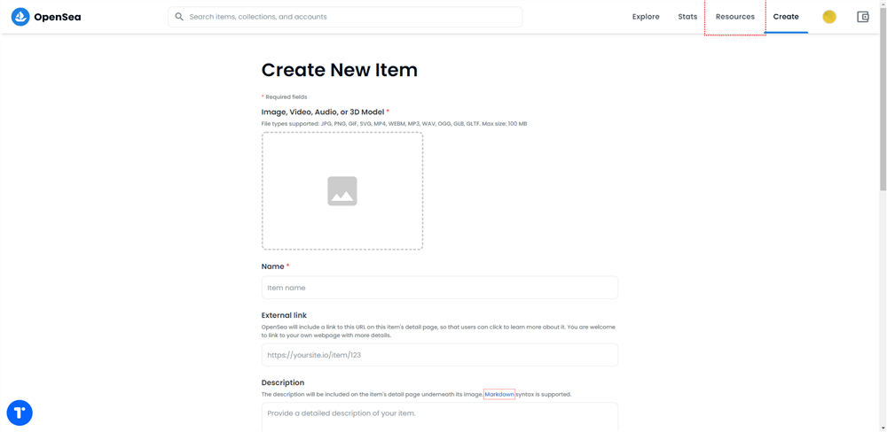 OpenSea Create New Items