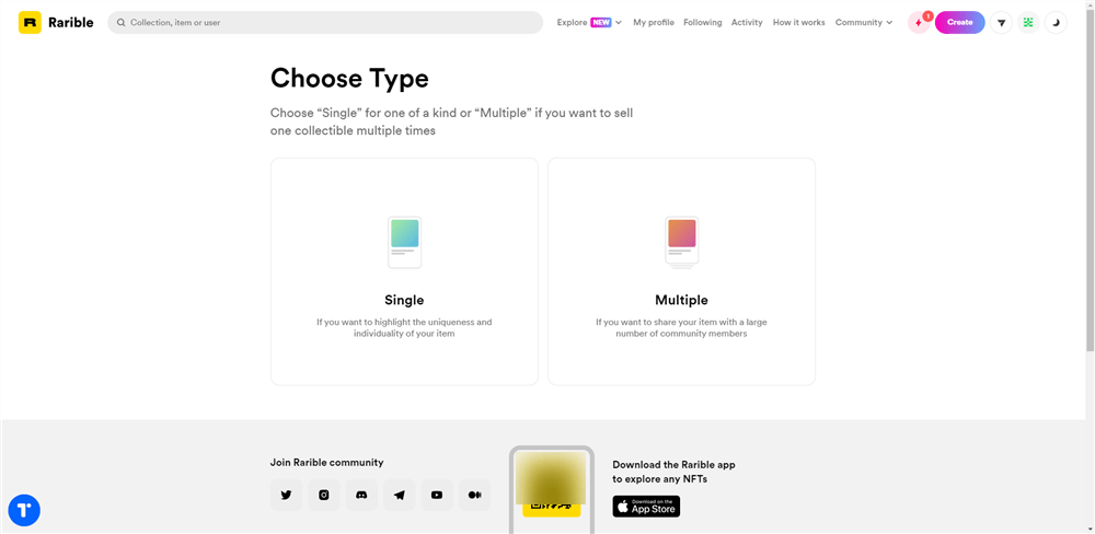 Rarible Choose Type