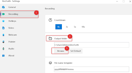 RecForth Output File Setting