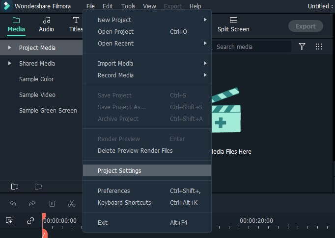 Filmora Project Settings