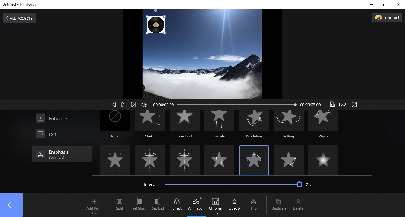 Select the Effect from FilmForth