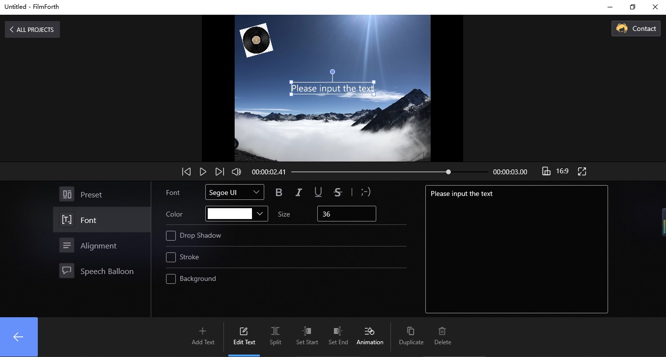 Setting the Lyrics in FilmForth