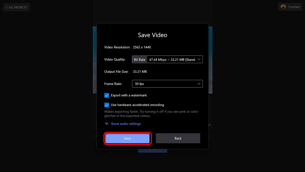 Save and Export Flipped Video