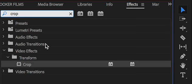 Search and Select Crop Effect in Premiere