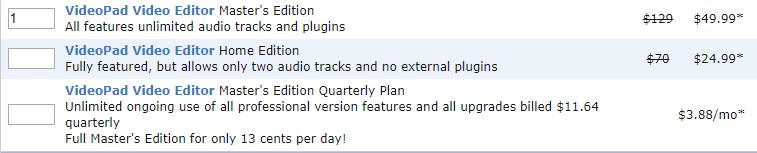 Price List of VideoPad