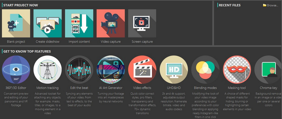 VSDC Distinctive Home Screen Interface