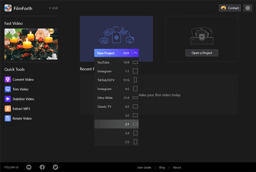 Choose Aspect Ratio on FilmForth