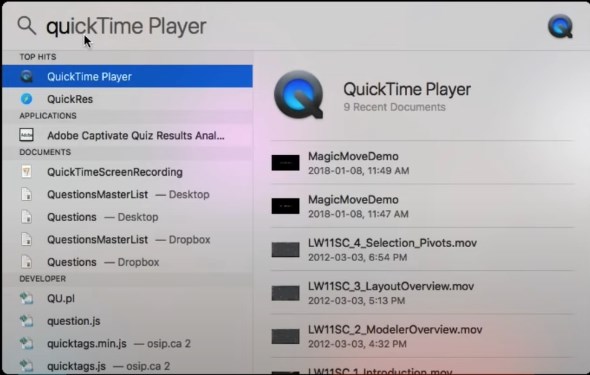 Search QuickTime Player on Mac