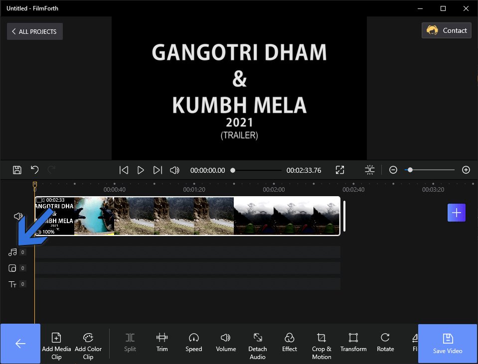 Select the Audio Option