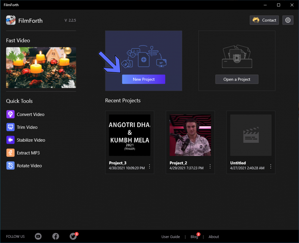 Create New Project Using FilmForth