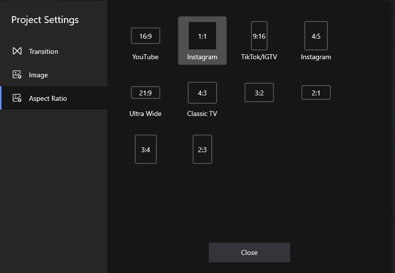 Select Instagram Aspect Ratio