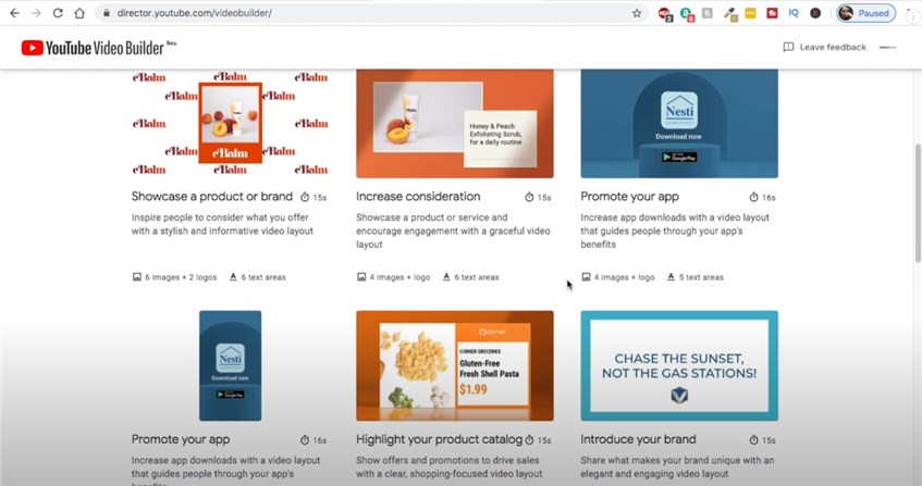 Select a Template in YouTube Video Builder