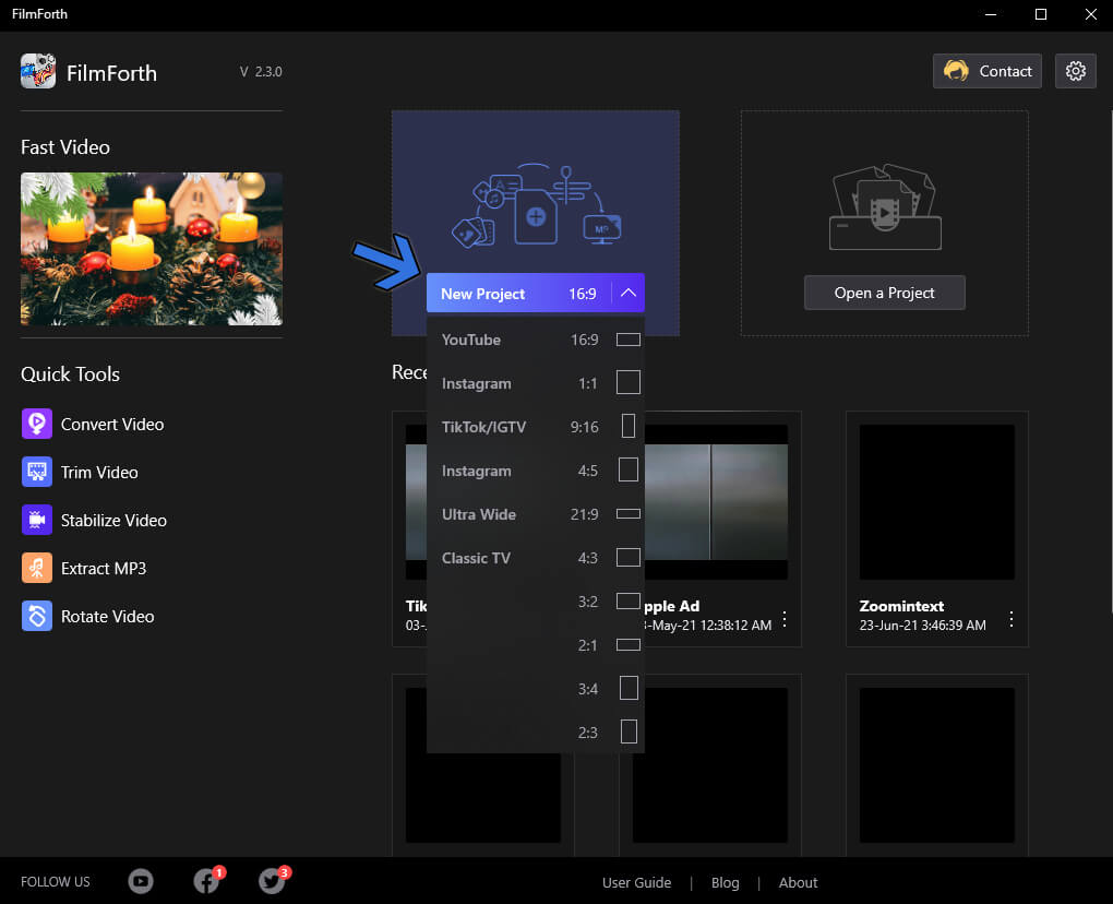 Create New Project With FilmForth