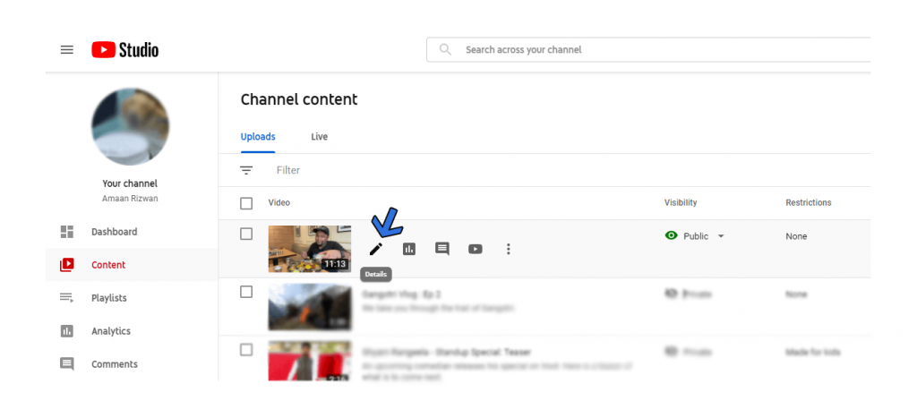 YouTube Content Section