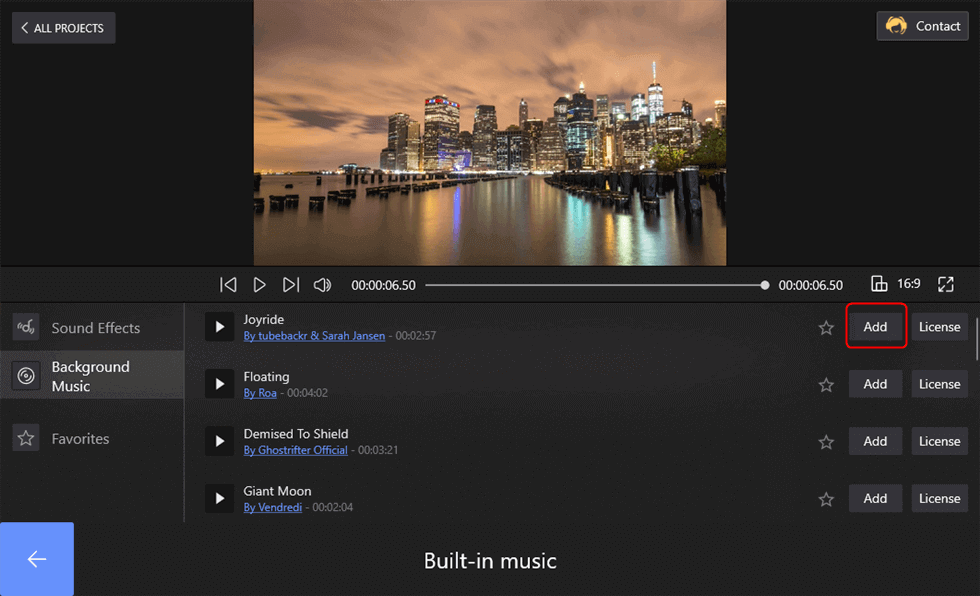 Choose the Built-in Music to Add
