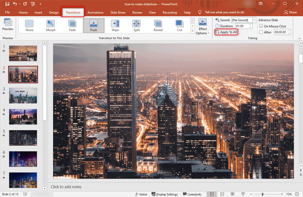 Add Transition Effect to the Slideshow in PowerPoint