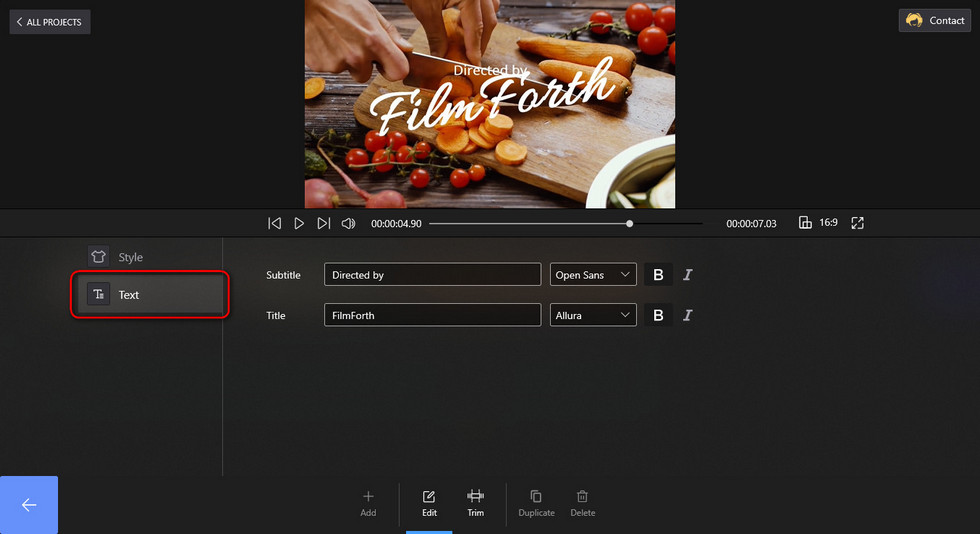 Click the Text tab to change text