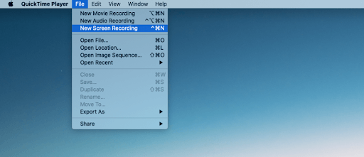 Create a New Screen Recording on QuickTime 