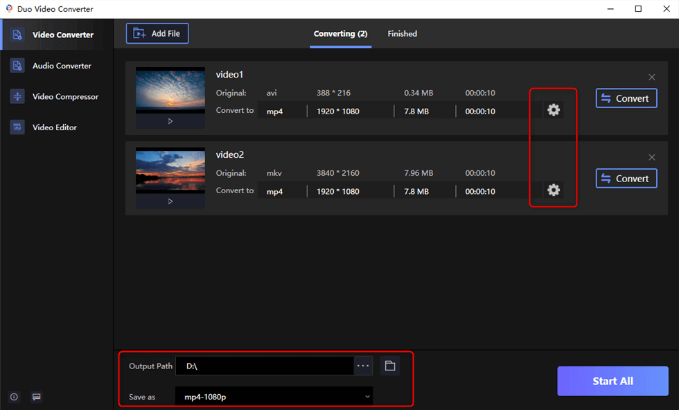 Video Formats Settings