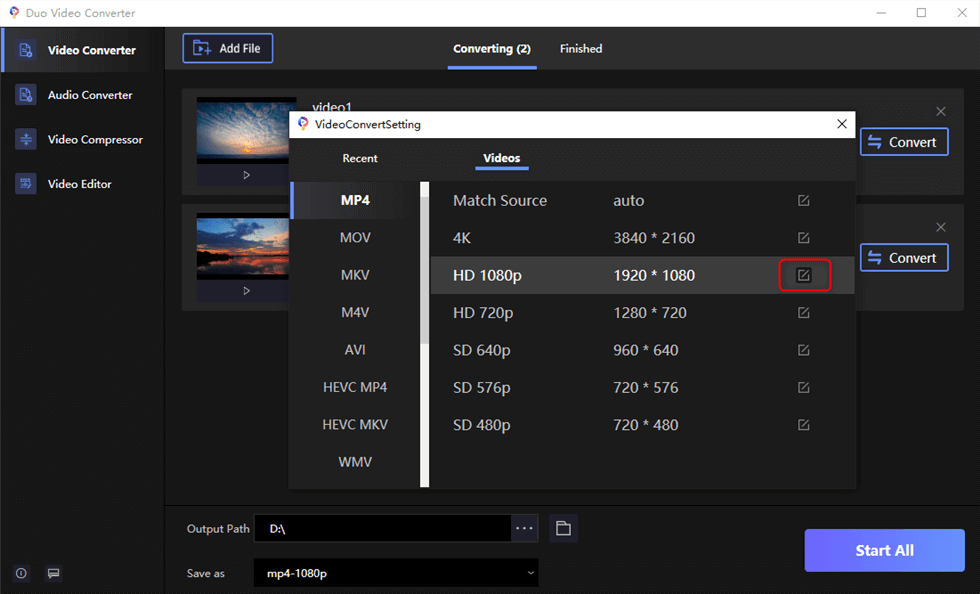 Video Formats Settings