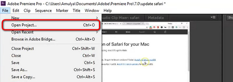 Open PRPROJ with Premiere Pro