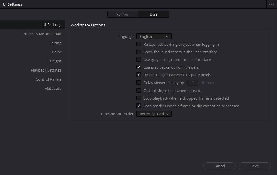 Davinci Resolve Settings