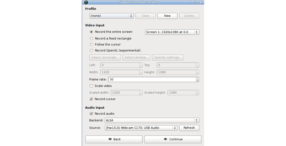 SimpleScreenSecorder interface