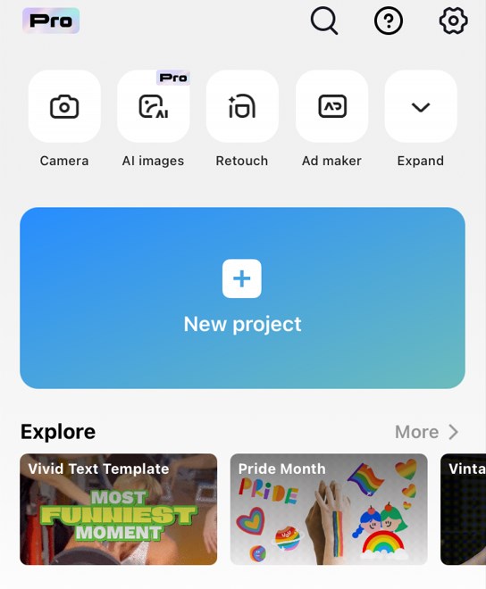 Create new project - CapCut mobile