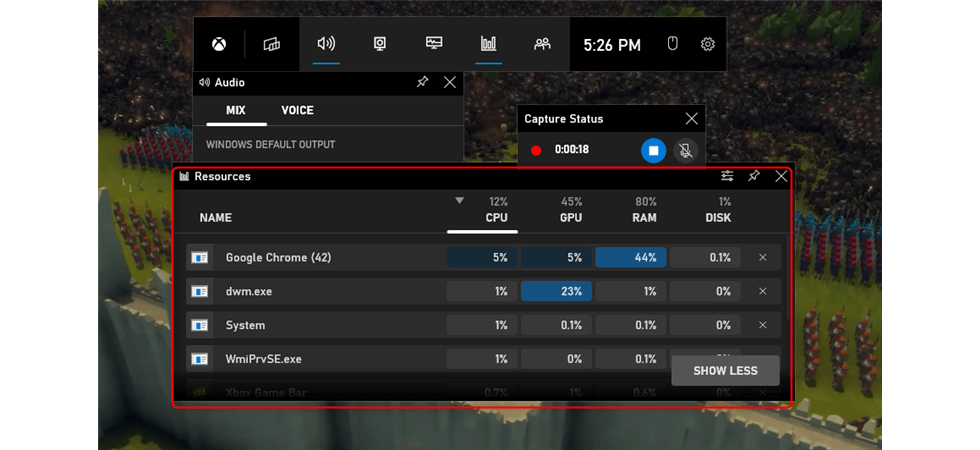 Resources Widget of Xbox