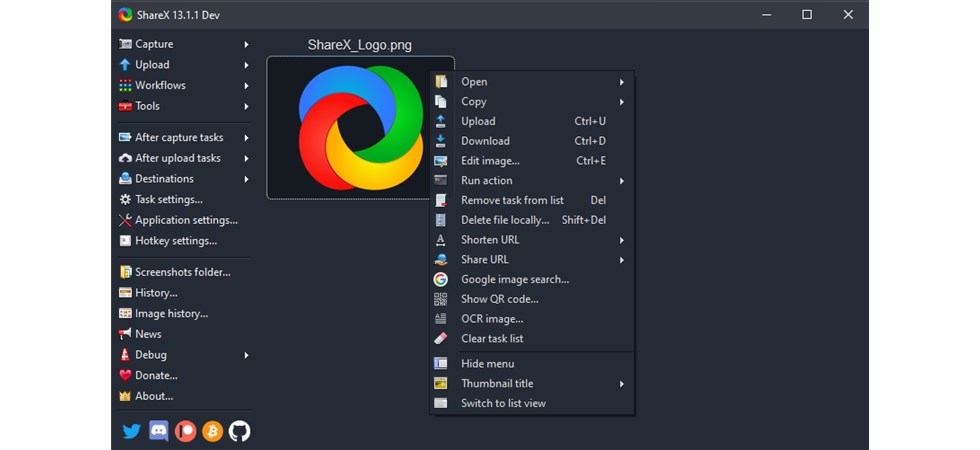 ShareX Interface