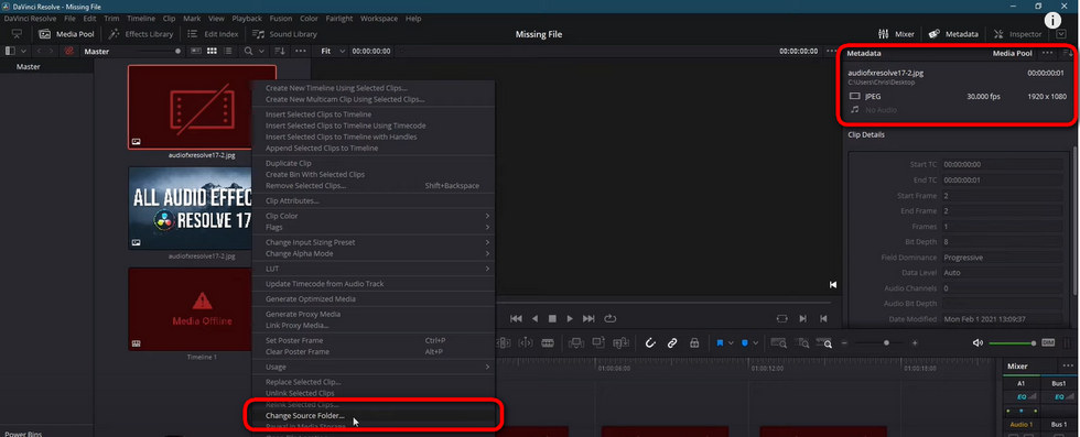 DaVinci Resolve Change Source Folder