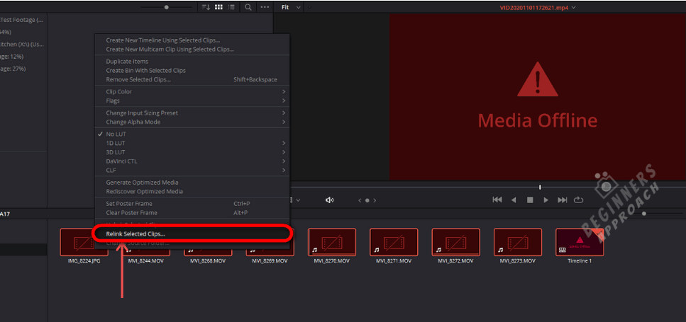 DaVinci Resolve Relink Footage