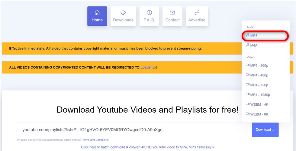 Convert YouTube Playlist to MP3 with ddownr