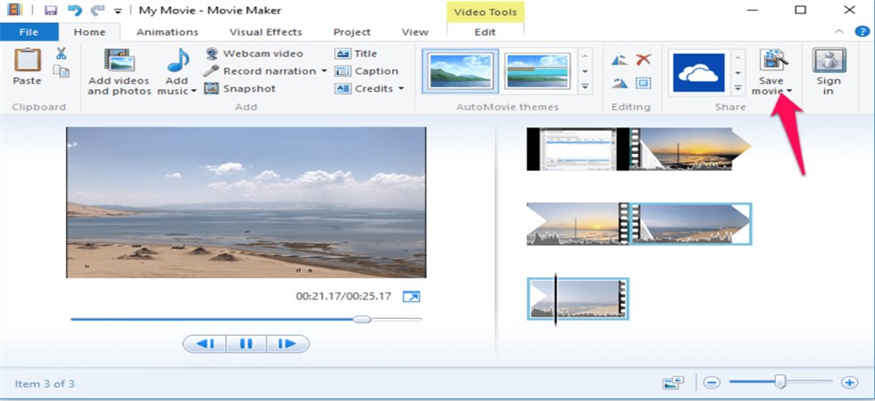 Save the Merged Videos in Windows Movie Maker