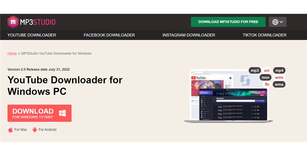 MP3STUDIO YouTube Converter Interface
