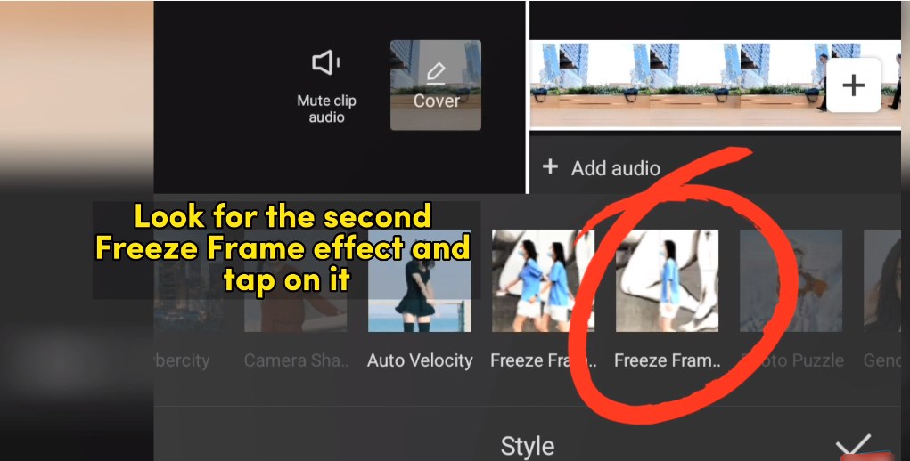 Select the Freeze Frame Effect