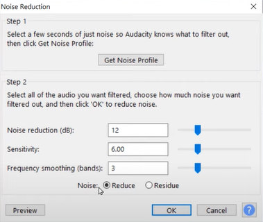 Noise Reduction Menu in Audacity