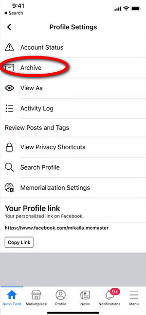 Go to Facebook Archive on Mobile