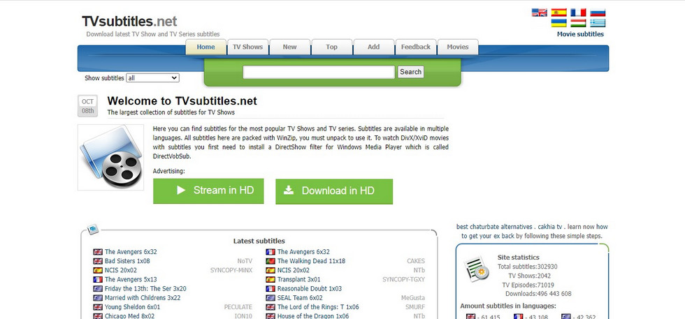 TVsubtitles Website