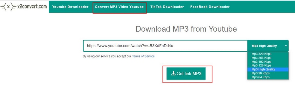 Convert YouTube Video to MP3 X2Convert 