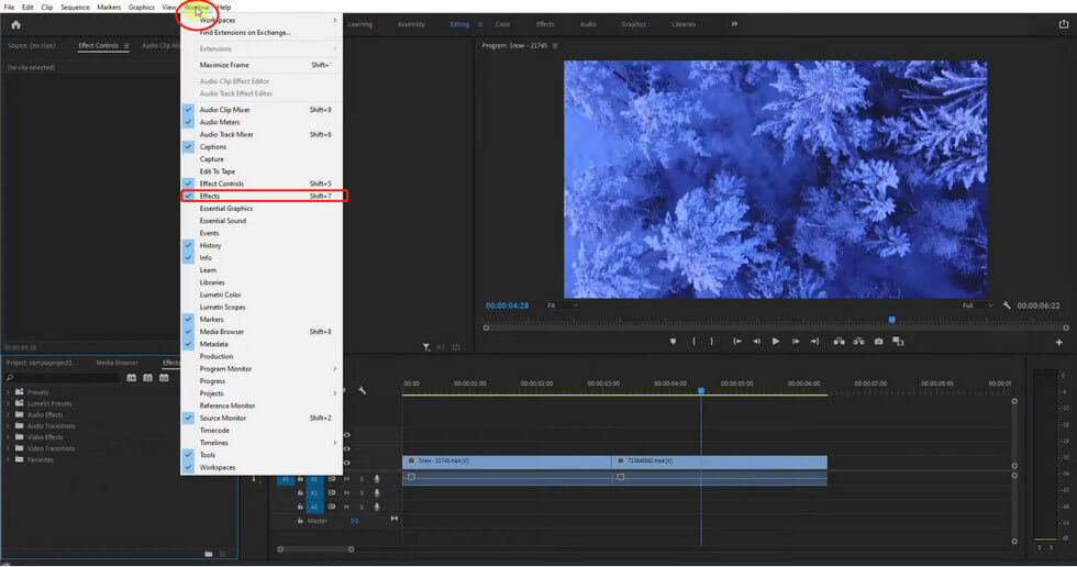Make the Effects Panel Active in Premiere Pro