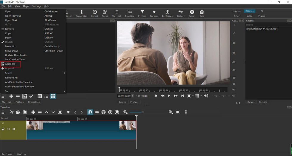 Import the Video to the Shotcut 