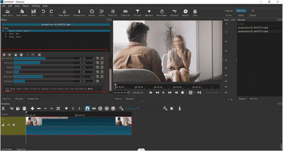 Resize the Blur Mask in Shotcut 