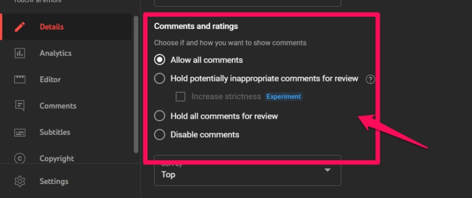Choose the Different Comments Option