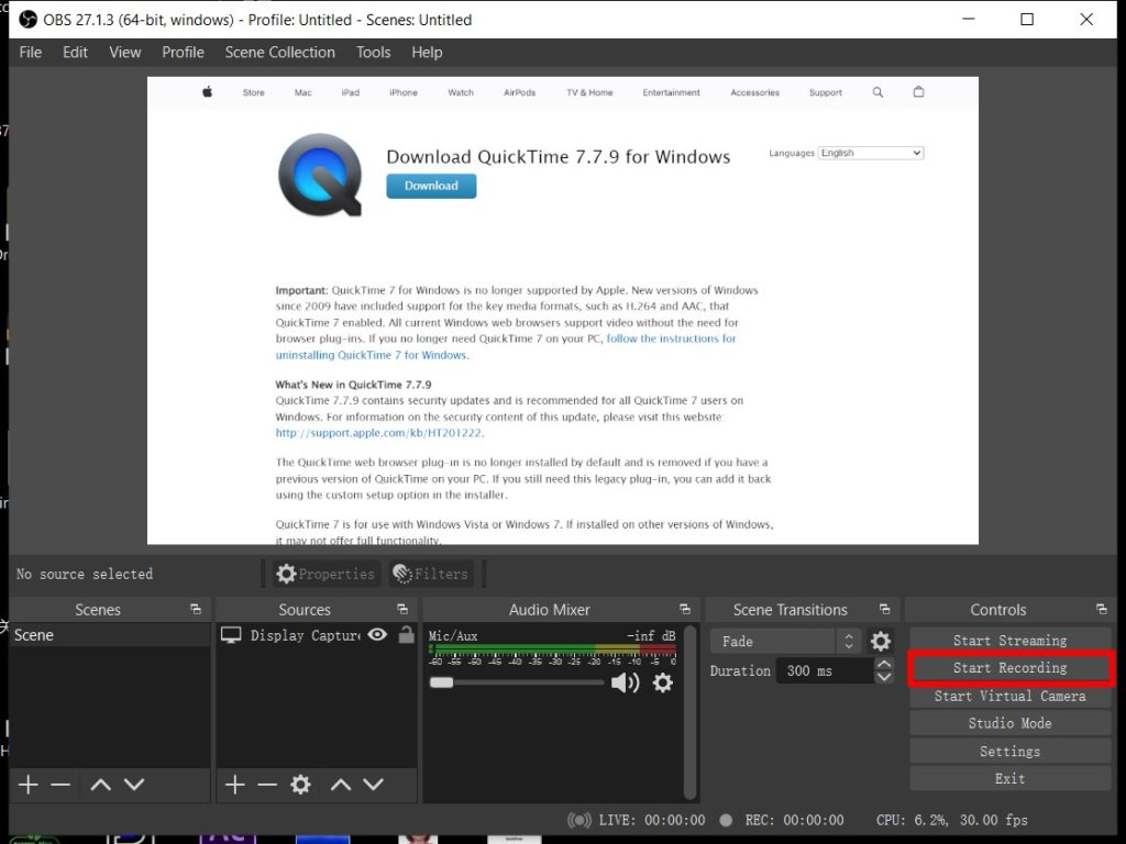 how to screen record with quicktime on windows